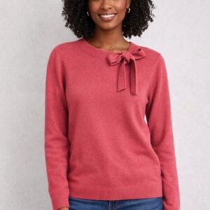 Talbots Pullover Tie Neck Sweater Rose Pink Soft Knit Sz Large CozyChic Career